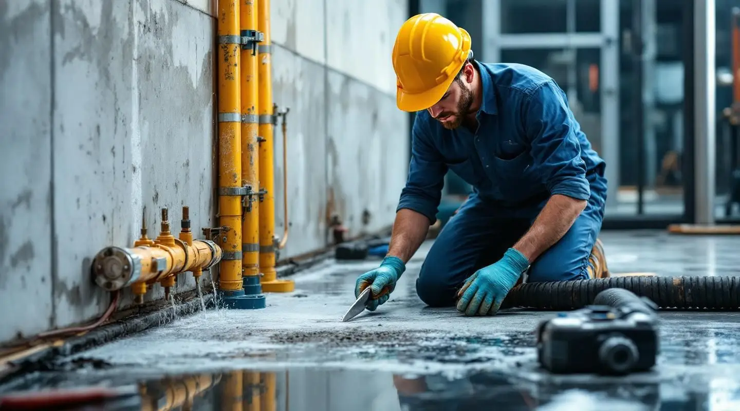 Professional restoration crew using industrial dehumidifiers and air movers in a luxury hotel lobby in Hawaiian Gardens.