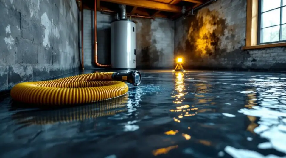 Professional water restoration technician using a high-powered extractor on a saturated residential floor in Hawaiian Gardens.