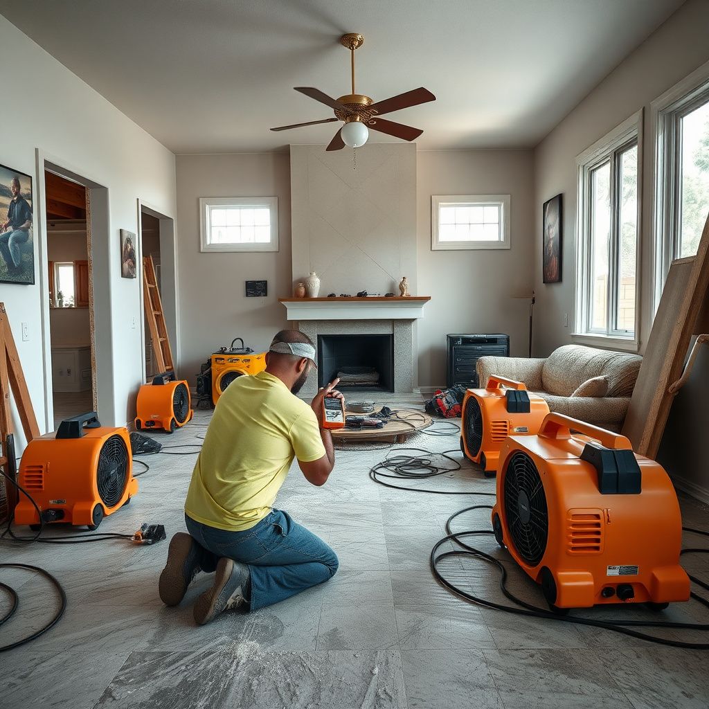 A technician using a thermal imaging camera to detect hidden moisture behind a stucco wall in a Garden Grove home.